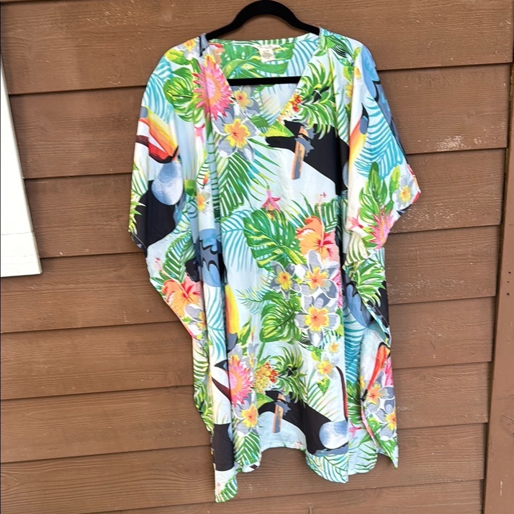 Gypsie Blu Toucan Tropical Floral Kaftan OS